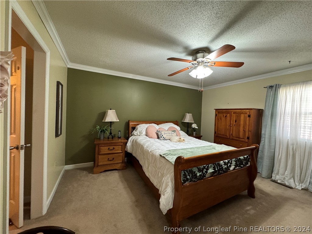 209 Old Farm Road Raeford, NC 28376 - Photo 32 of 45 a bedroom with a bed window and a chandelier