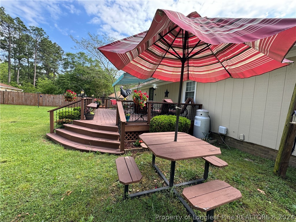 209 Old Farm Road Raeford, NC 28376 - Photo 39 of 45 a view of a backyard with a patio and outdoor seating