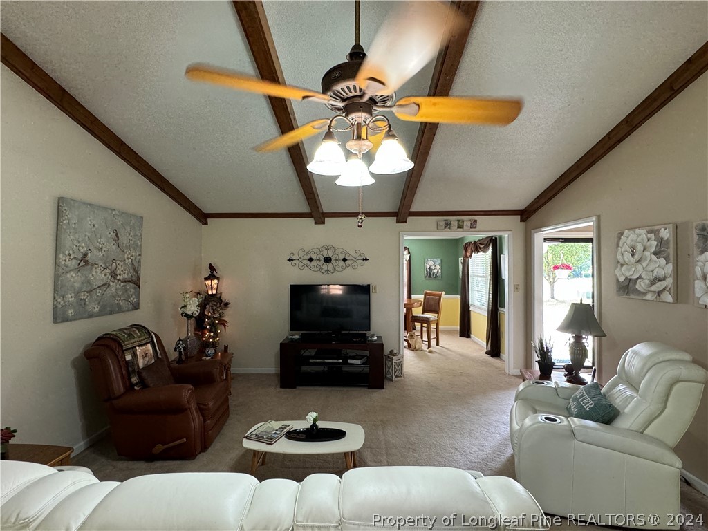 209 Old Farm Road Raeford, NC 28376 - Photo 9 of 45 a living room with furniture a chandelier and a fireplace