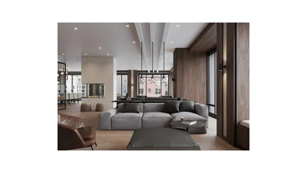 a living room with furniture and a window