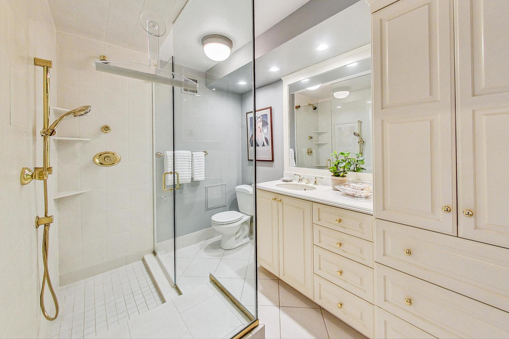 1630 Sheridan Road, Unit 8B Wilmette, IL 60091 - Photo 19 of 45 a bathroom with a shower sink and mirror