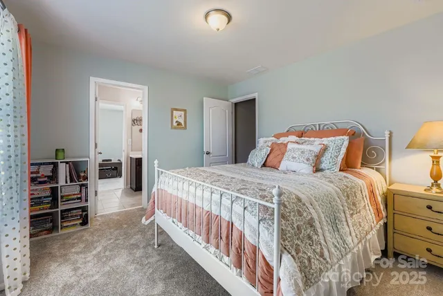 a bedroom with a bed and a walk in closet