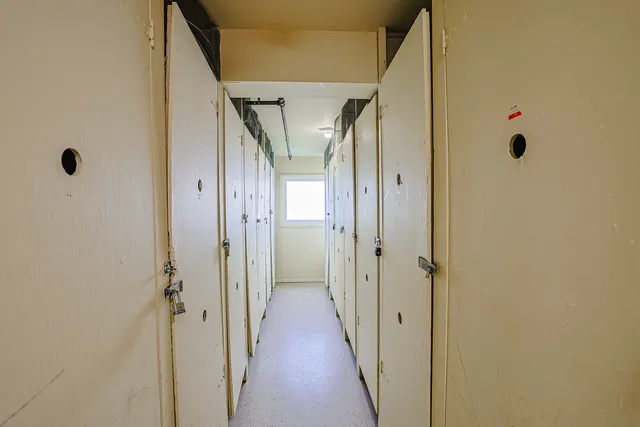 a view of an outdoor space with a swimming pool