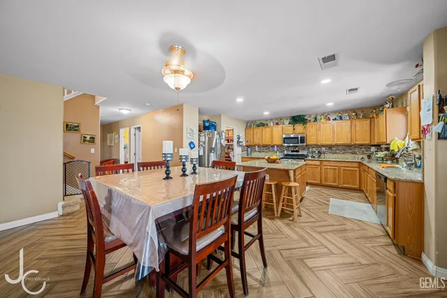 a view of a dining area with furniture