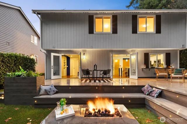a view of swimming pool with seating space