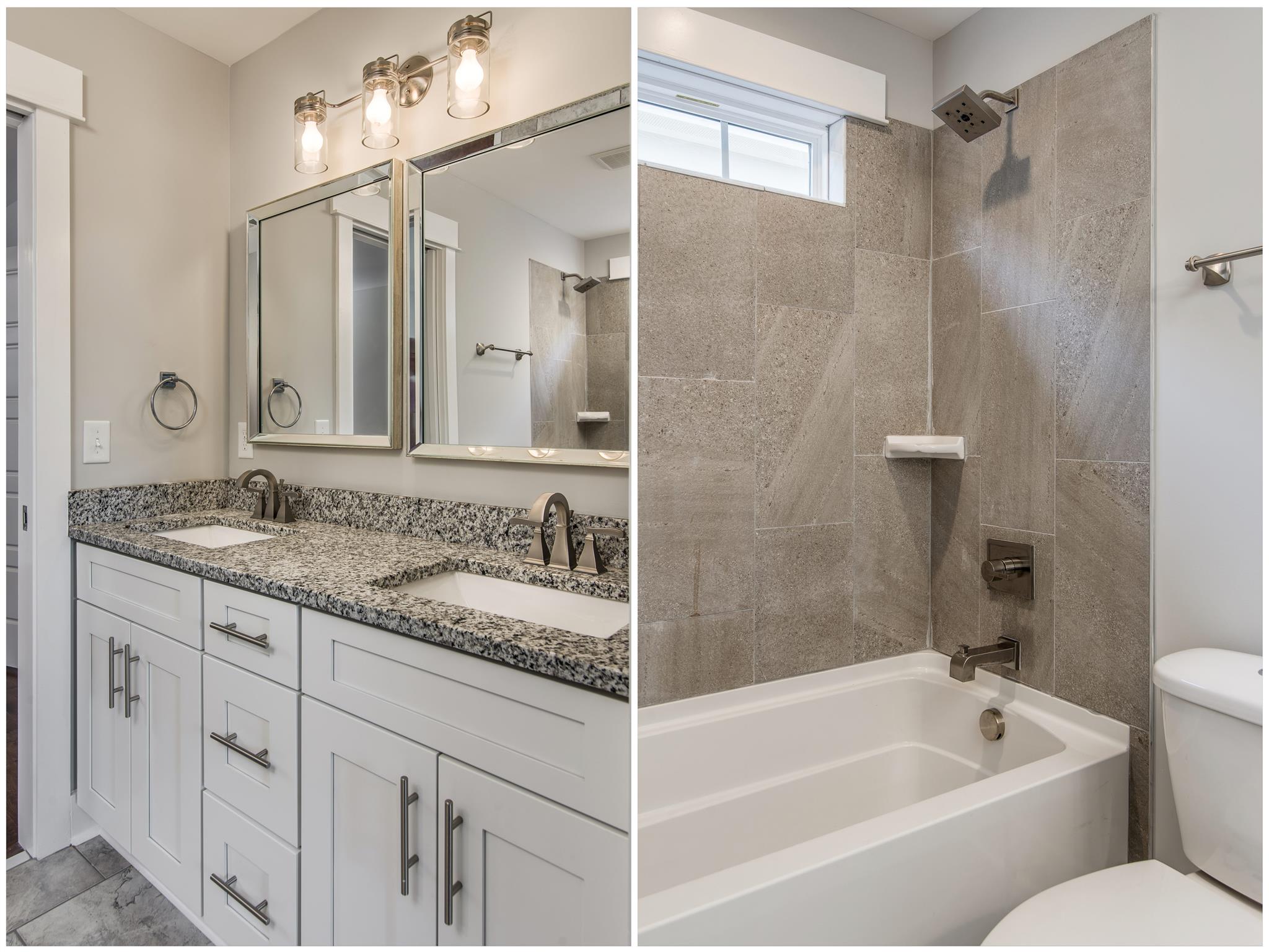 603 B Ries Avenue Nashville, TN 37209 - Photo 19 of 25 a bathroom with a granite countertop sink mirror toilet and bathtub