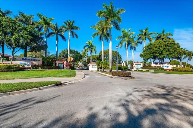 a view of a park with palm trees