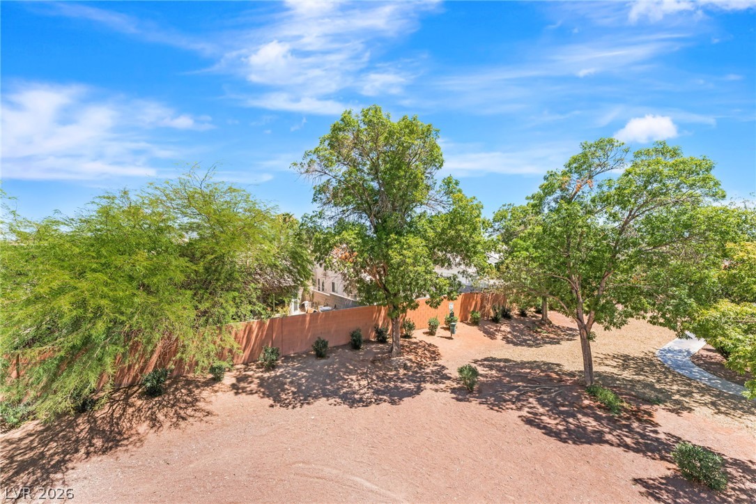 3318 North Decatur Boulevard, Unit 2152 Las Vegas, NV 89130 - Photo 23 of 58 Mature trees and a retaining wall define the boundary of this property under a vast, open sky.