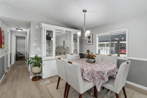a view of a dining room and livingroom view