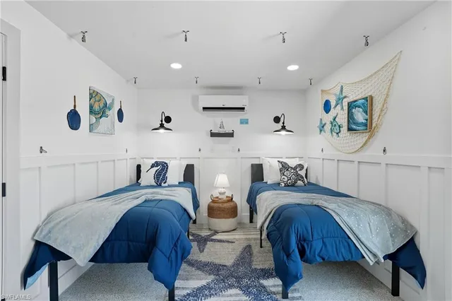 a bedroom with furniture and a bed