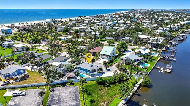 an aerial view of a house with a garden
