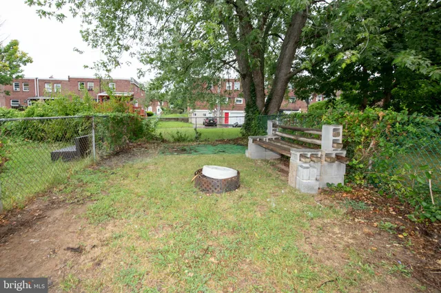 a view of a garden with a bench