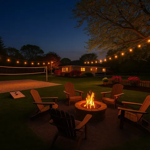 a view of a park with a tree