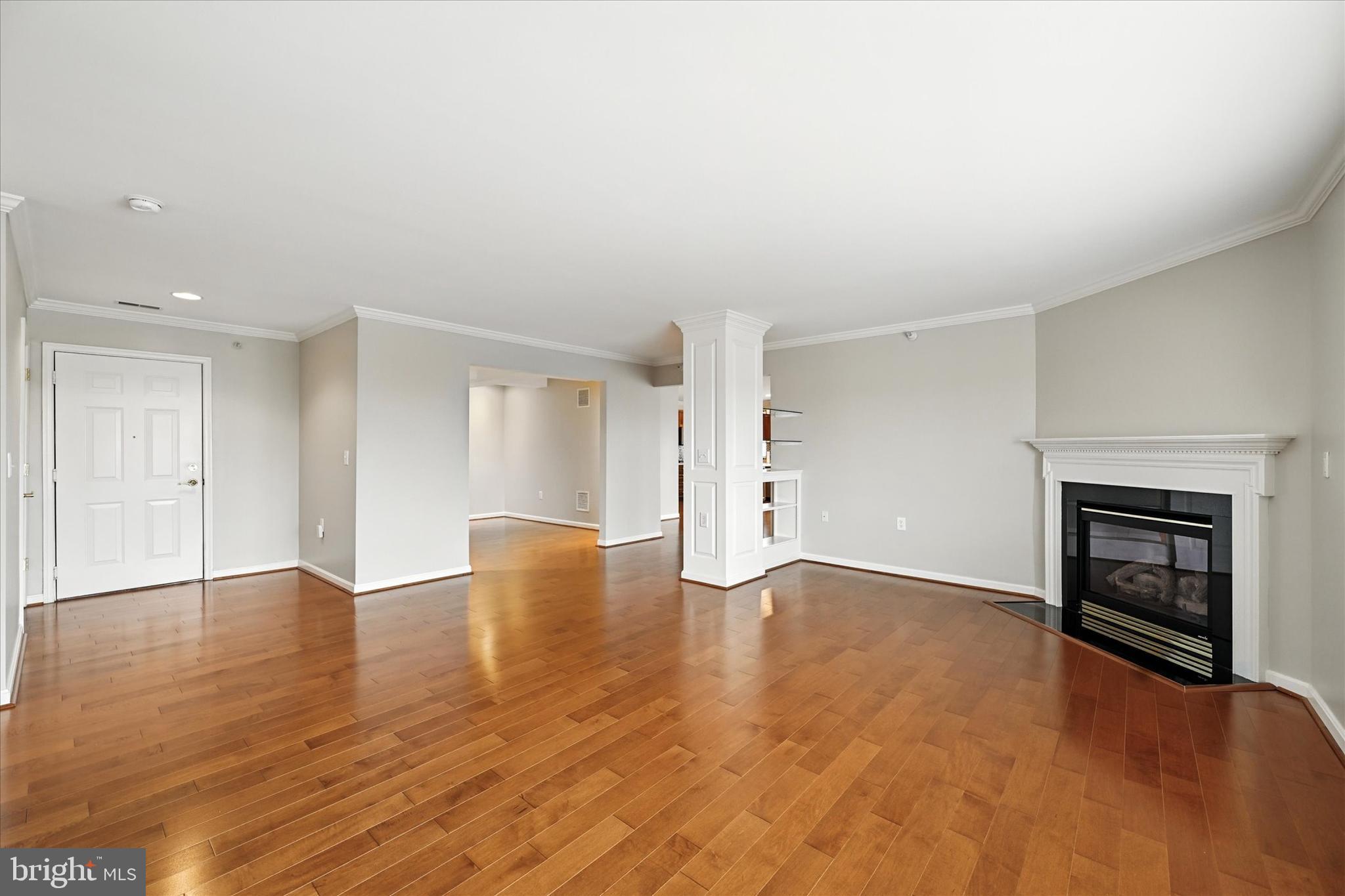 12240 Roundwood Road, Unit 808 Lutherville-Timonium, MD 21093 - Photo 6 of 31 an empty room with wooden floor fireplace and windows