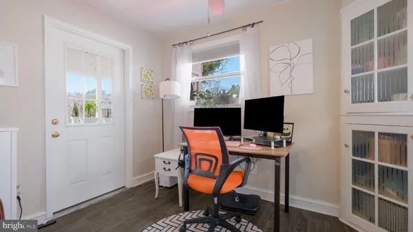 a room with a workspace