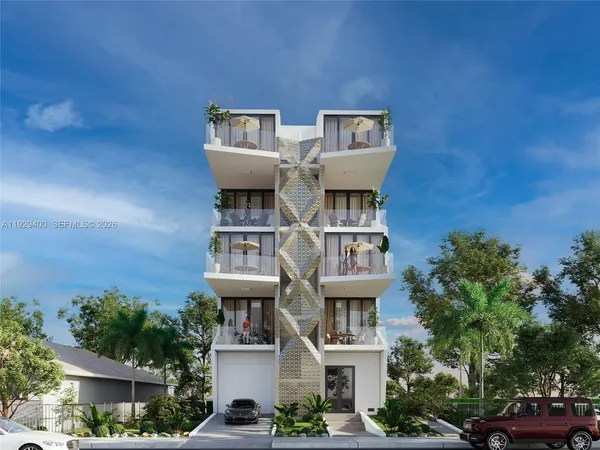 a front view of a building with street view