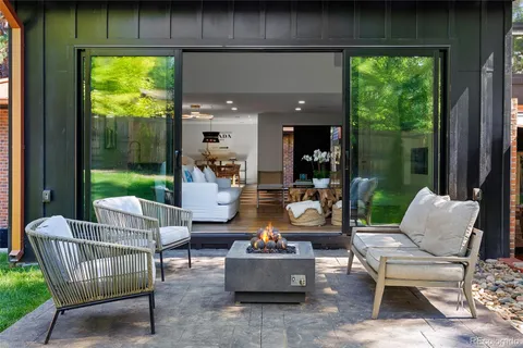 a outdoor living space with furniture and garden view