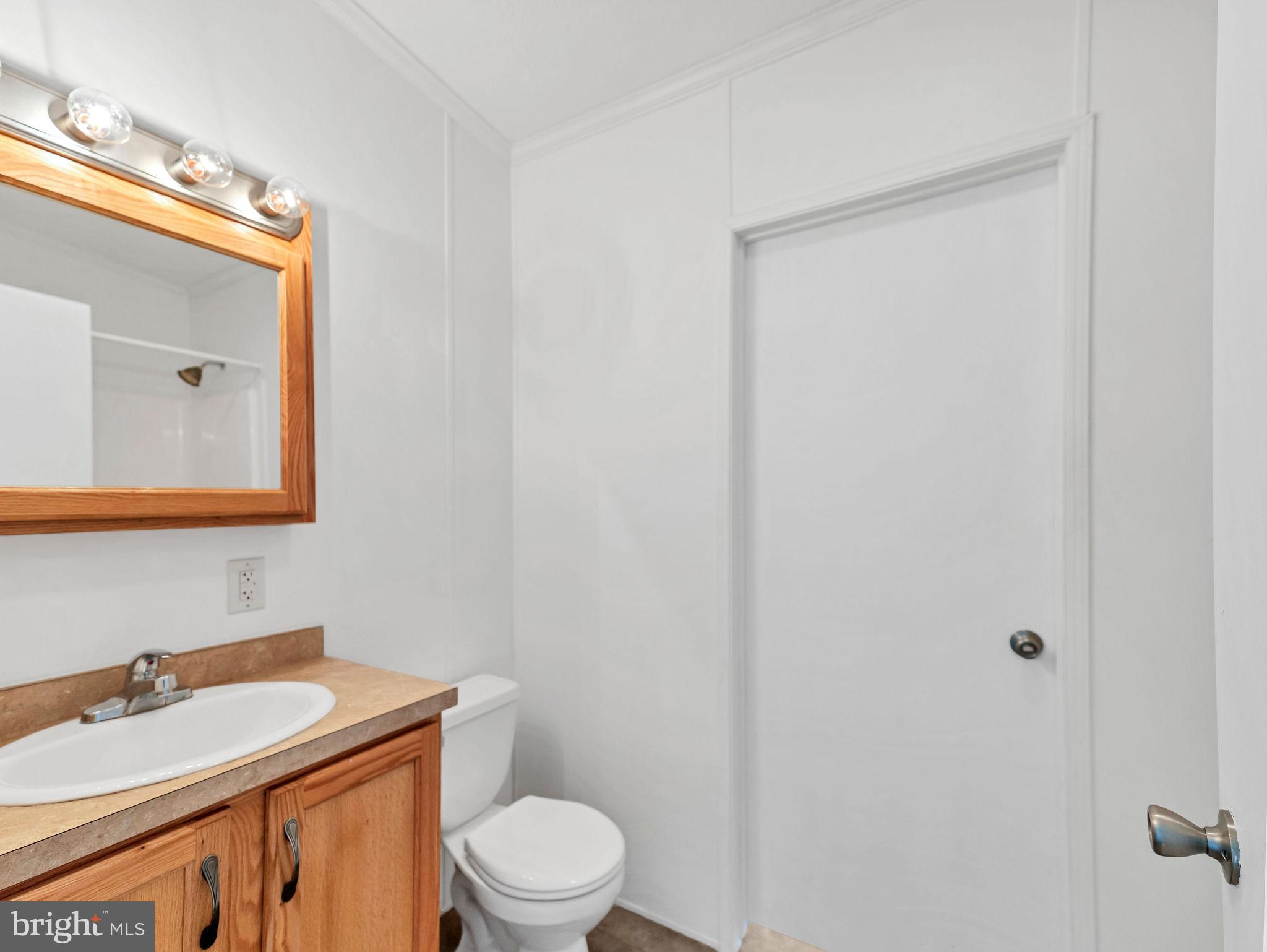 9811 Peerless Road Bishopville, MD 21813 - Photo 18 of 66 a bathroom with a granite countertop sink vanity mirror and toilet