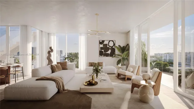 a living room with furniture large windows and a view of living room