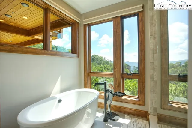 a bathroom with a bathtub and a shower