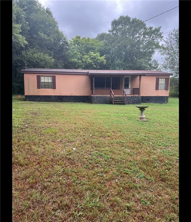 a view of a backyard with plants and large trees