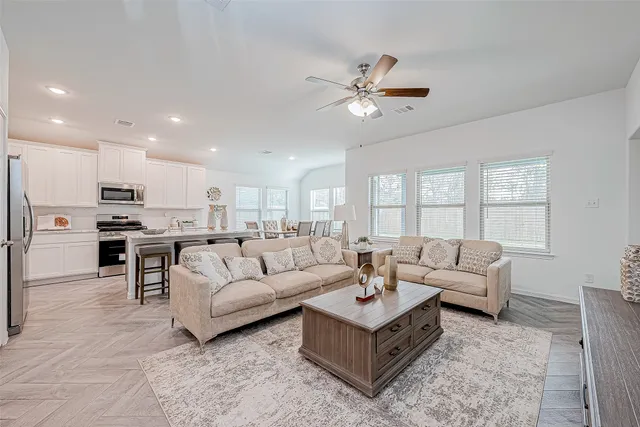 a living room with furniture