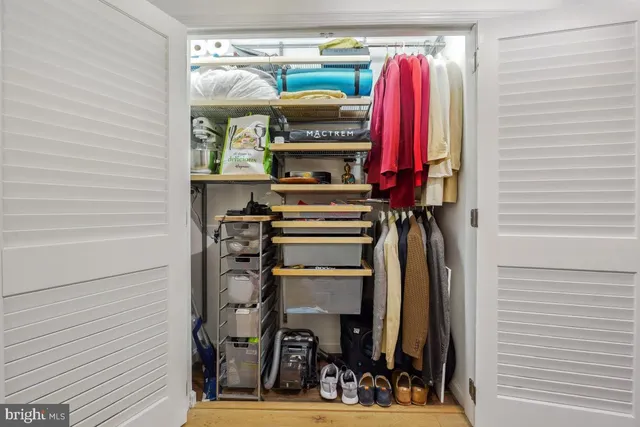 a view of a closet with storage