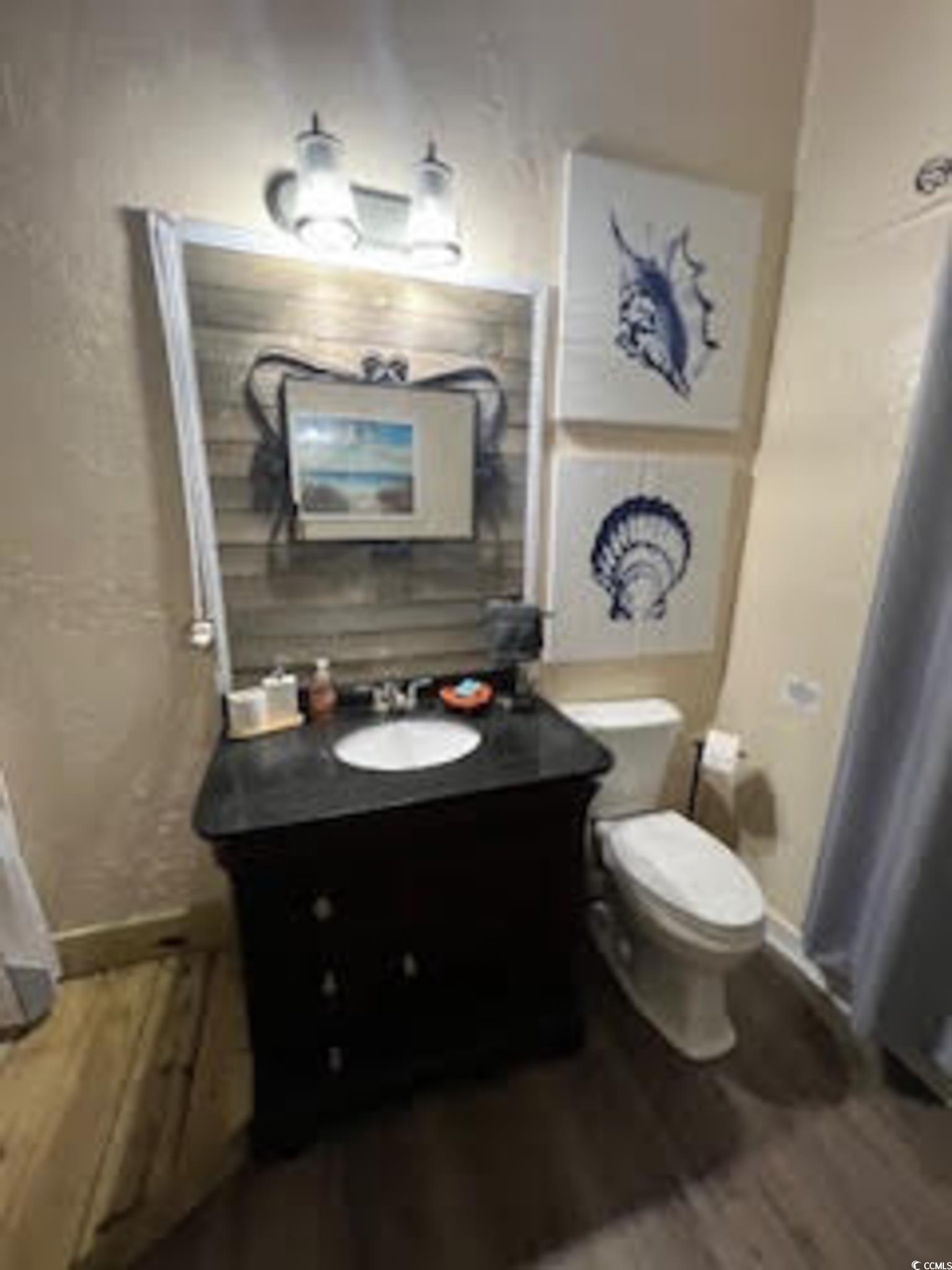 5588 Daybreak Road, Unit GUEST HOUSE Murrells Inlet, SC 29576 - Photo 15 of 18 Bathroom with vanity and dark wood-style flooring