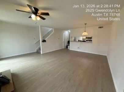 a view of a room with a window