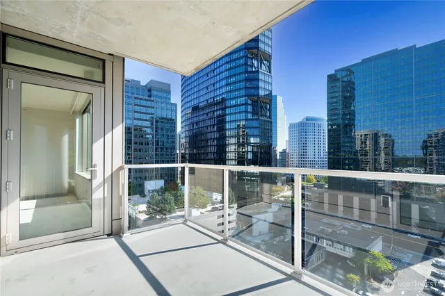 a balcony with a street view