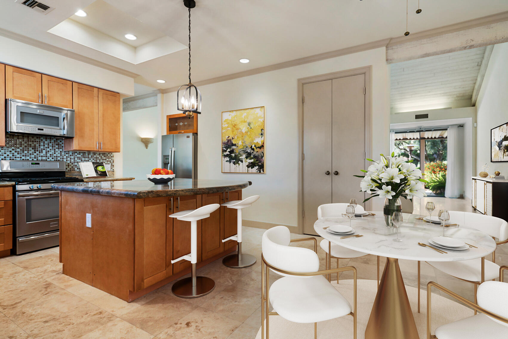 137 Desert W Drive Rancho Mirage, CA 92270 - Photo 20 of 56 a kitchen with granite countertop a sink cabinets and window