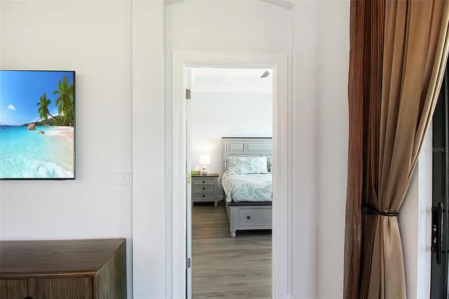 a bathroom with a sink double vanity granite and a mirror