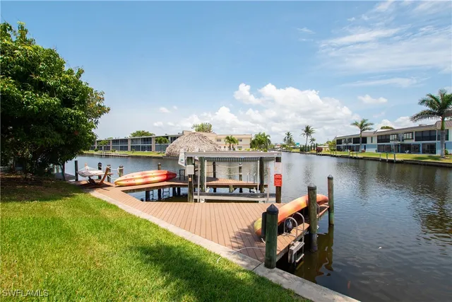 a lake with palm trees