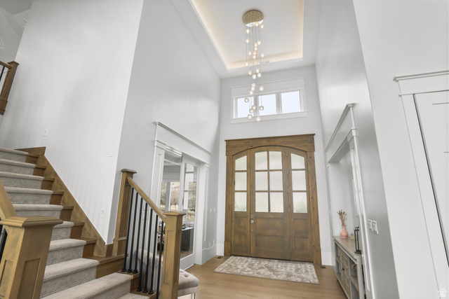 1354 South 800 East Mapleton, UT 84664 - Photo 11 of 129 Entrance foyer featuring light wood-style flooring and a high tray ceiling