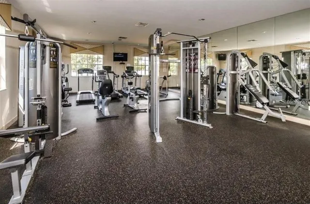 a view of a room with gym equipment