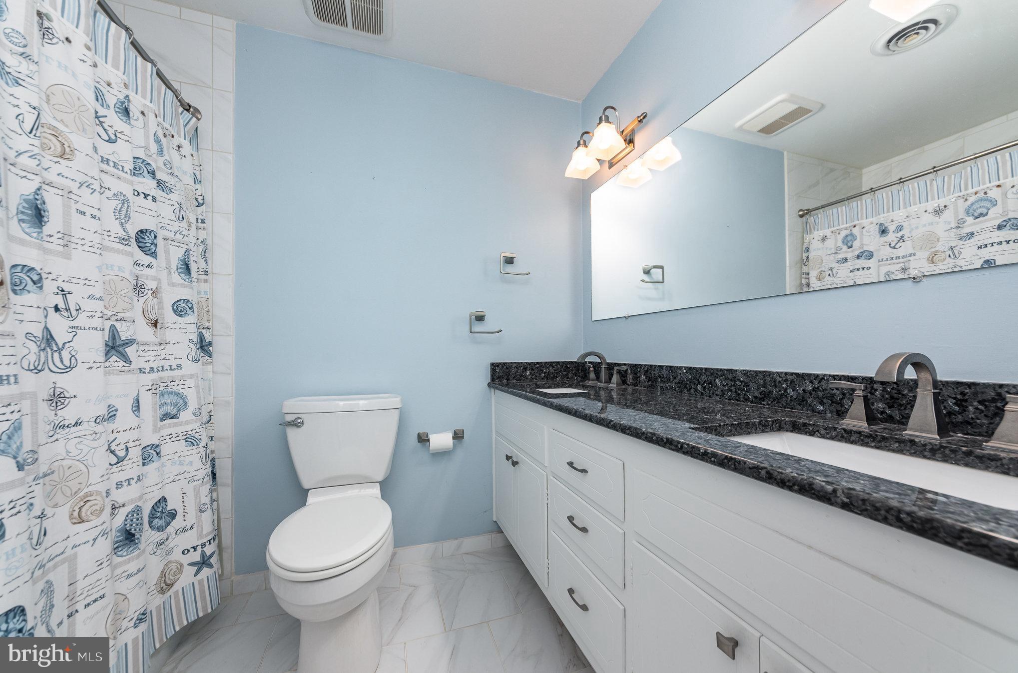 13000 Silver Crest Road Chester, VA 23831 - Photo 25 of 28 a bathroom with a granite countertop sink a toilet and a mirror