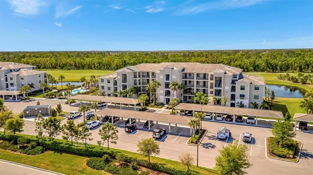 a view of a city with lawn chairs
