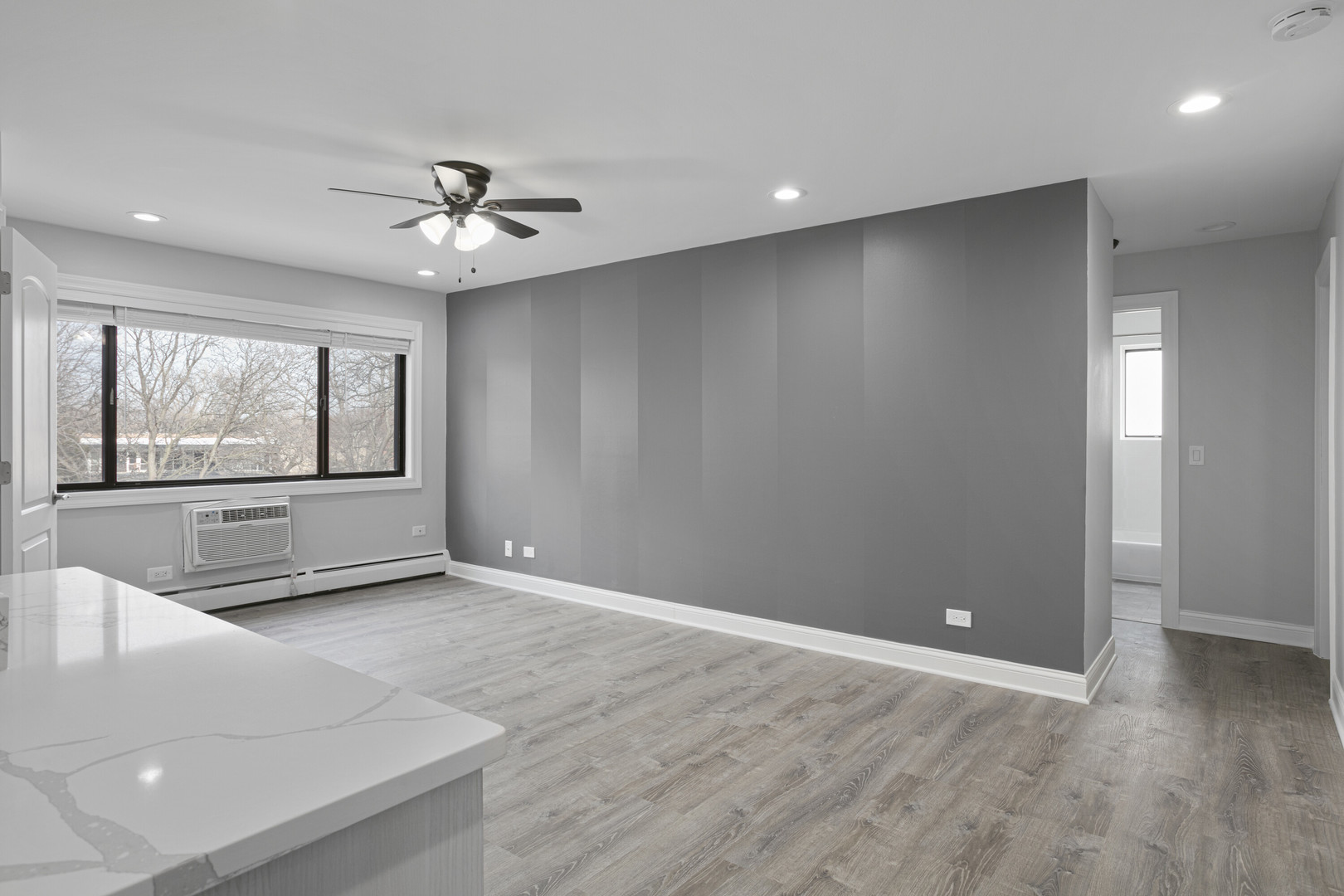 6826 North Ridge Boulevard, Unit 305 Chicago, IL 60645 - Photo 3 of 13 an empty room with wooden floor and windows
