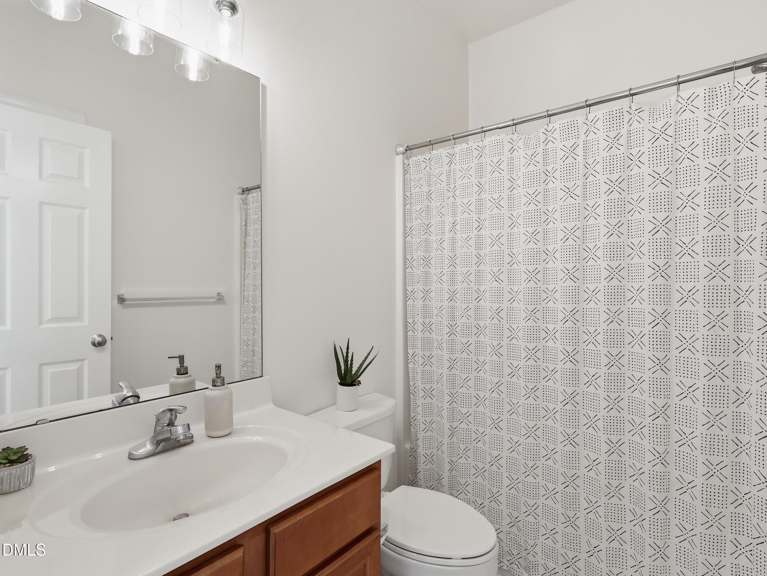 10 Kinderkamack Road Youngsville, NC 27596 - Photo 20 of 46 a bathroom with a sink a toilet and shower curtain