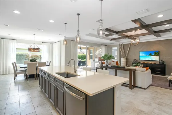 a kitchen with living room and living room