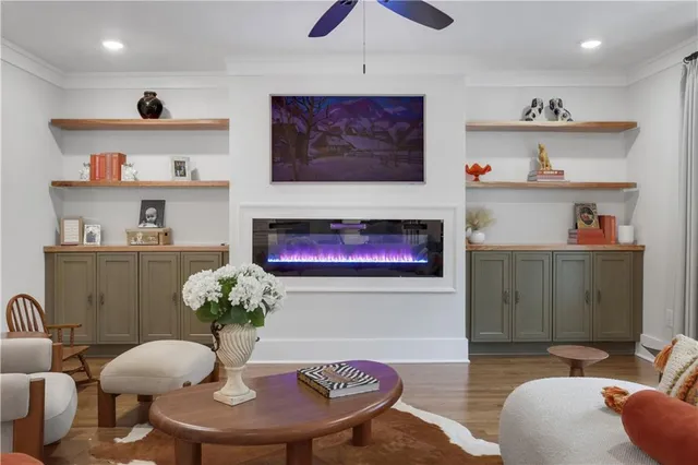 a dining room with furniture