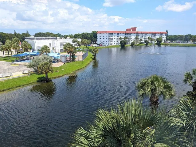a view of a lake with outdoor space