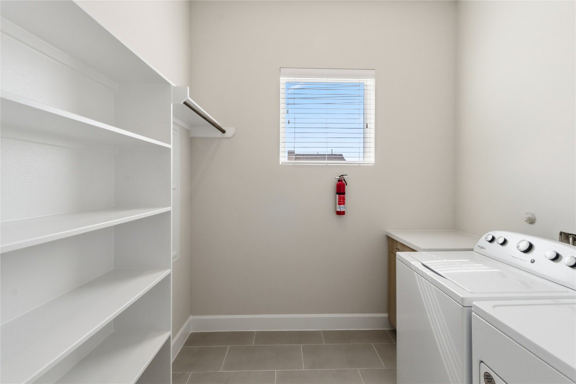 1509 Elgin Street Houston, TX 77004 - Photo 31 of 34 Convenient third-floor laundry room with washer, dryer, shelving, and clothes rack. All appliance come with the home.