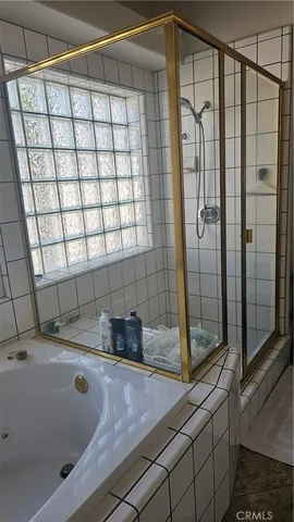 a bathroom with a shower and a bathtub