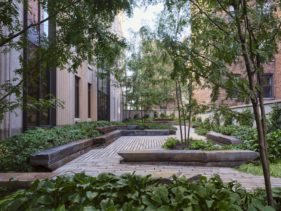 543 West 122nd Street, Unit 4H Manhattan, NY 10027 - Photo 16 of 34 a view of a garden with plants and large trees