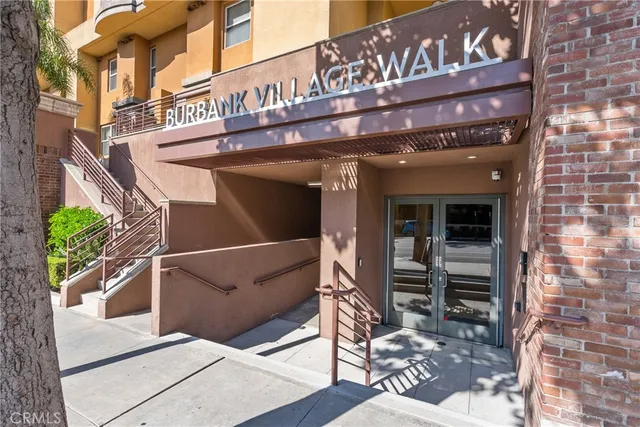 a potted plant in front of a door
