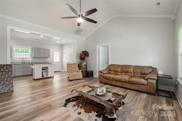 a living room with furniture a fireplace and wooden floor