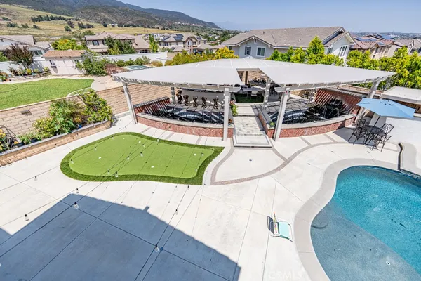 an outdoor view of a swimming pool