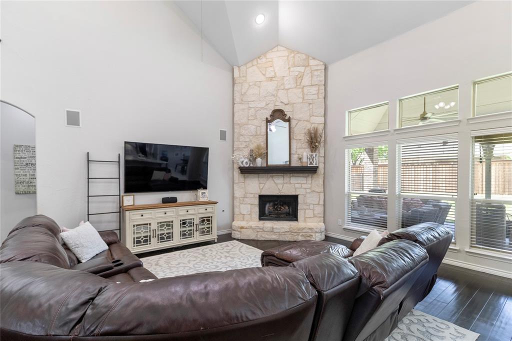 11604 Compton Trail Fort Worth, TX 76244 - Photo 11 of 40 a living room with furniture a fireplace and a flat screen tv
