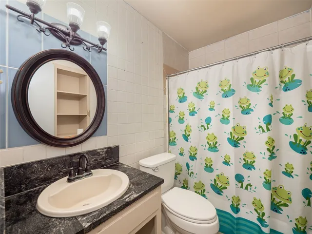 a bathroom with a toilet a sink and a mirror